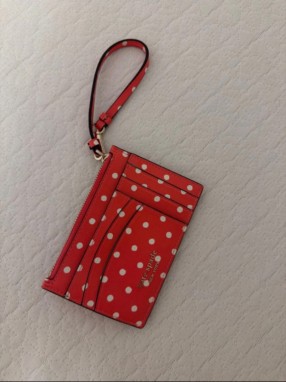kate spade pink polka dot wristlet card wallet